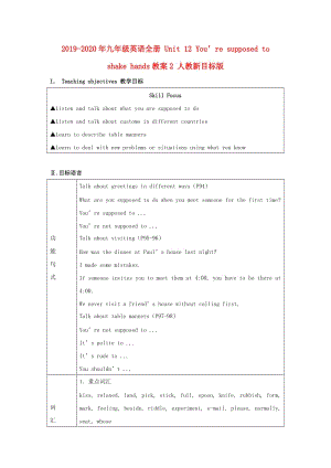 2019-2020年九年級(jí)英語(yǔ)全冊(cè) Unit 12 You’re supposed to shake hands教案2 人教新目標(biāo)版.doc
