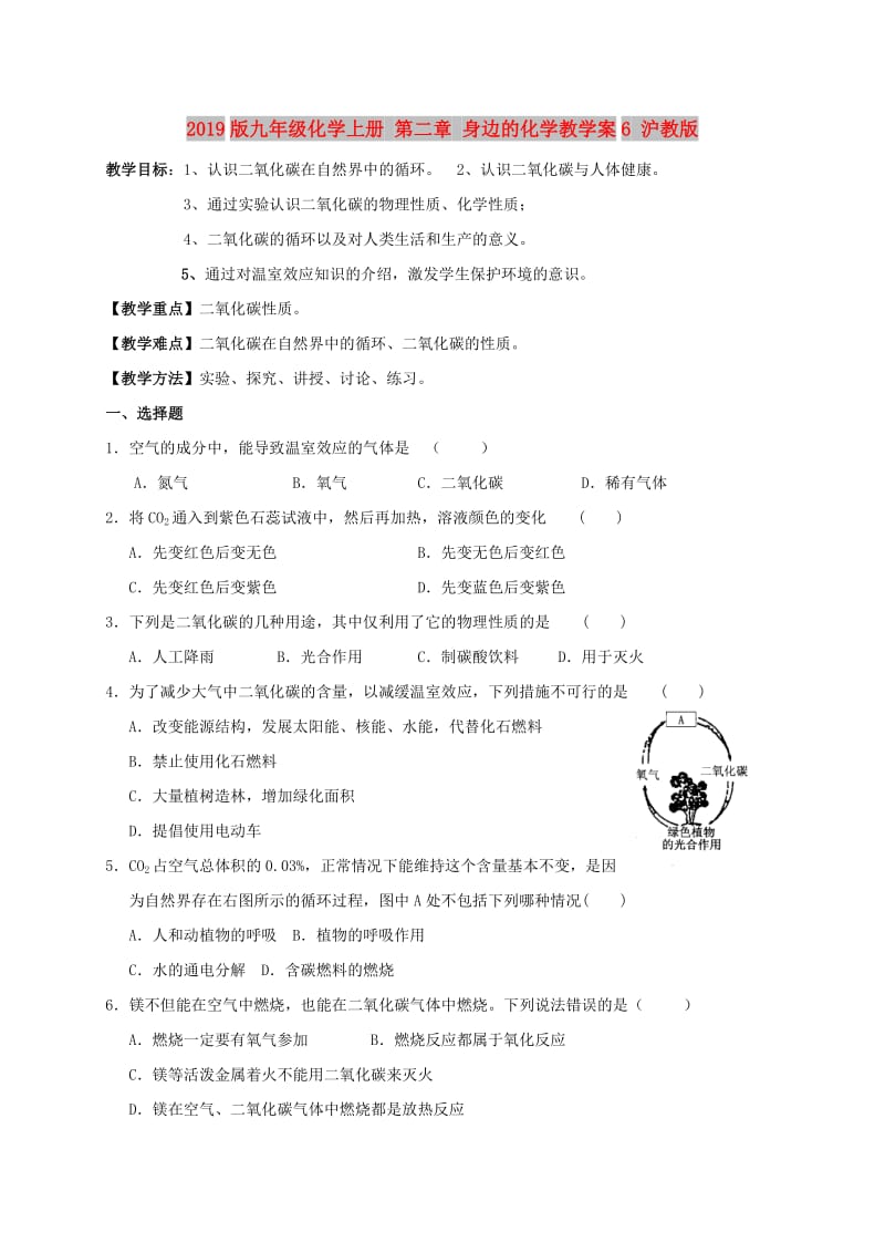 2019版九年级化学上册 第二章 身边的化学教学案6 沪教版.doc_第1页