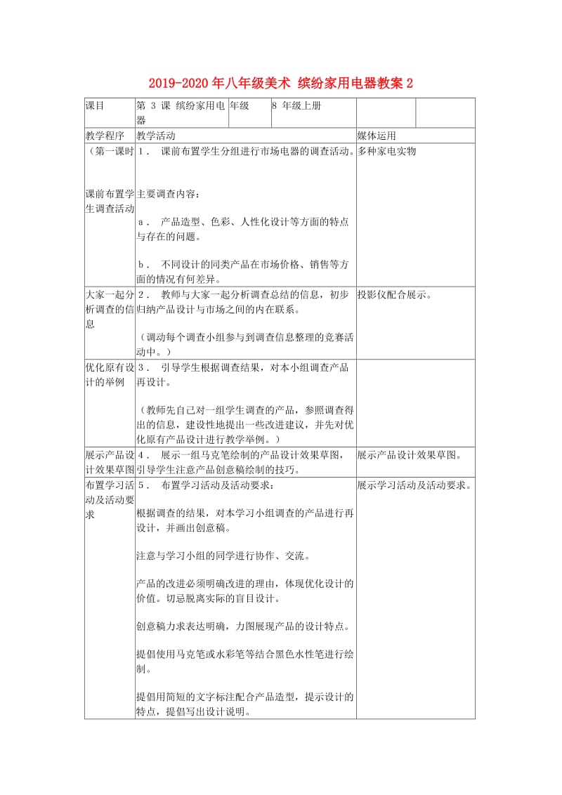 2019-2020年八年级美术 缤纷家用电器教案2.doc_第1页