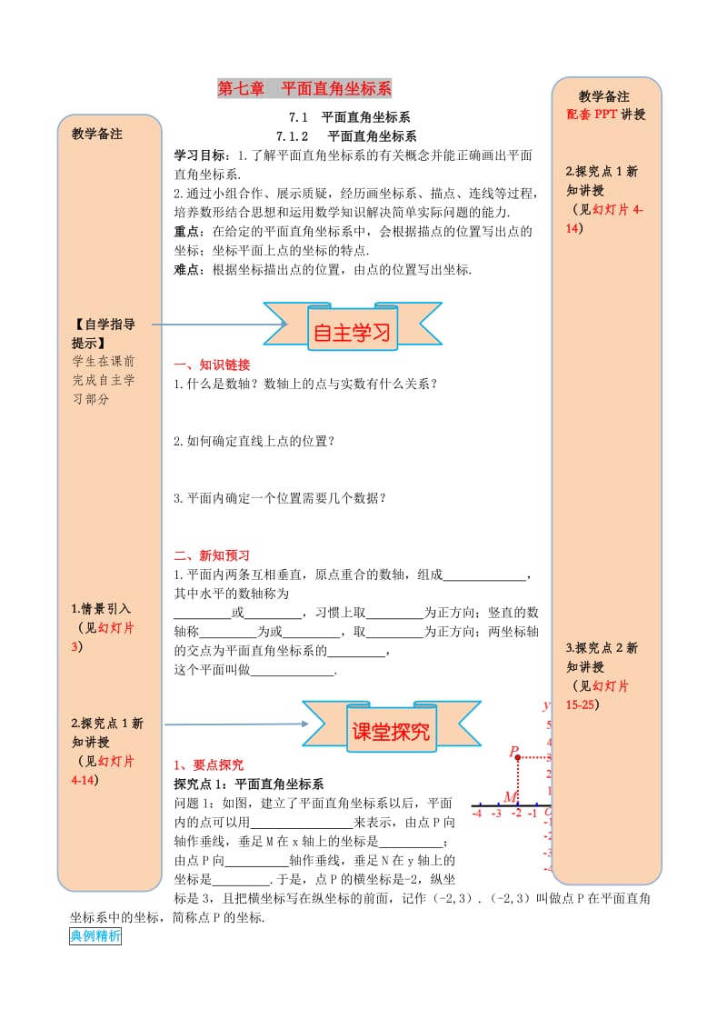 2019春七年级数学下册第七章平面直角坐标系7.1平面直角坐标系7.1.2平面直角坐标系导学案无答案 新人教版.doc_第1页