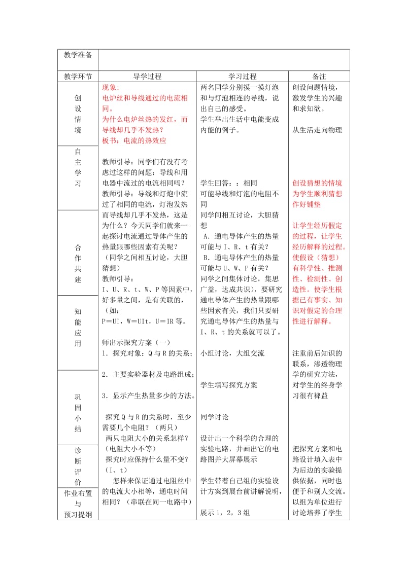 2019-2020年九年级物理全册 16.4 科学探究 电流的热效应教案 （新版）沪科版 (I).doc_第2页