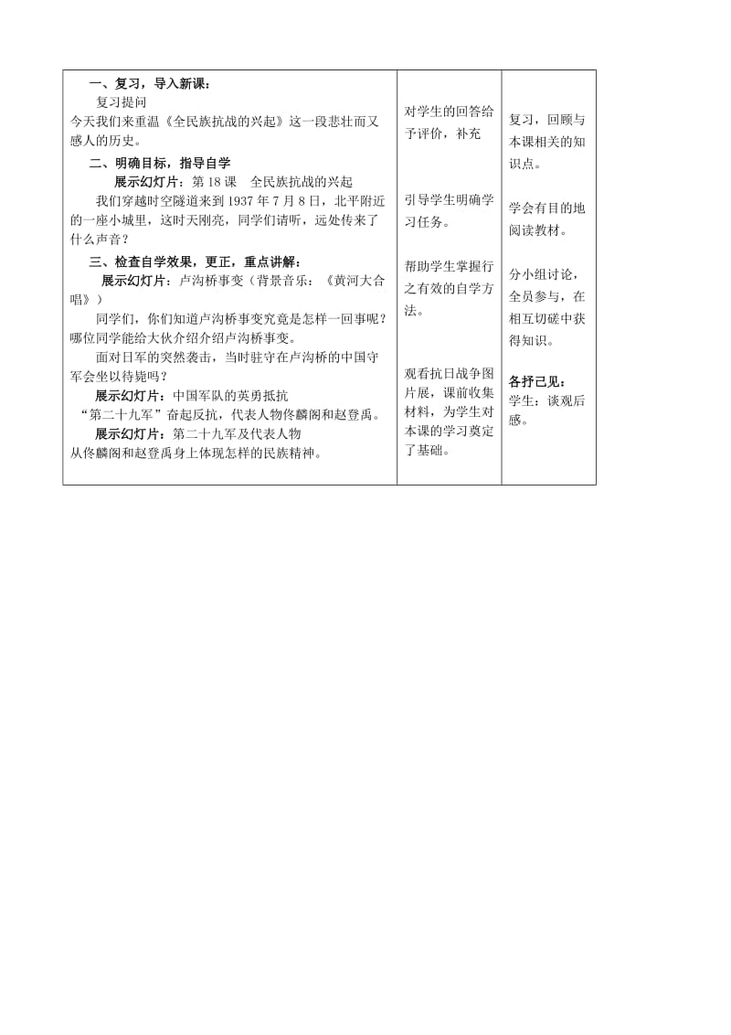 2019-2020年八年级历史上册 第四单元 第18课 全民族抗战的兴起教学案（无答案） 北师大版.doc_第2页