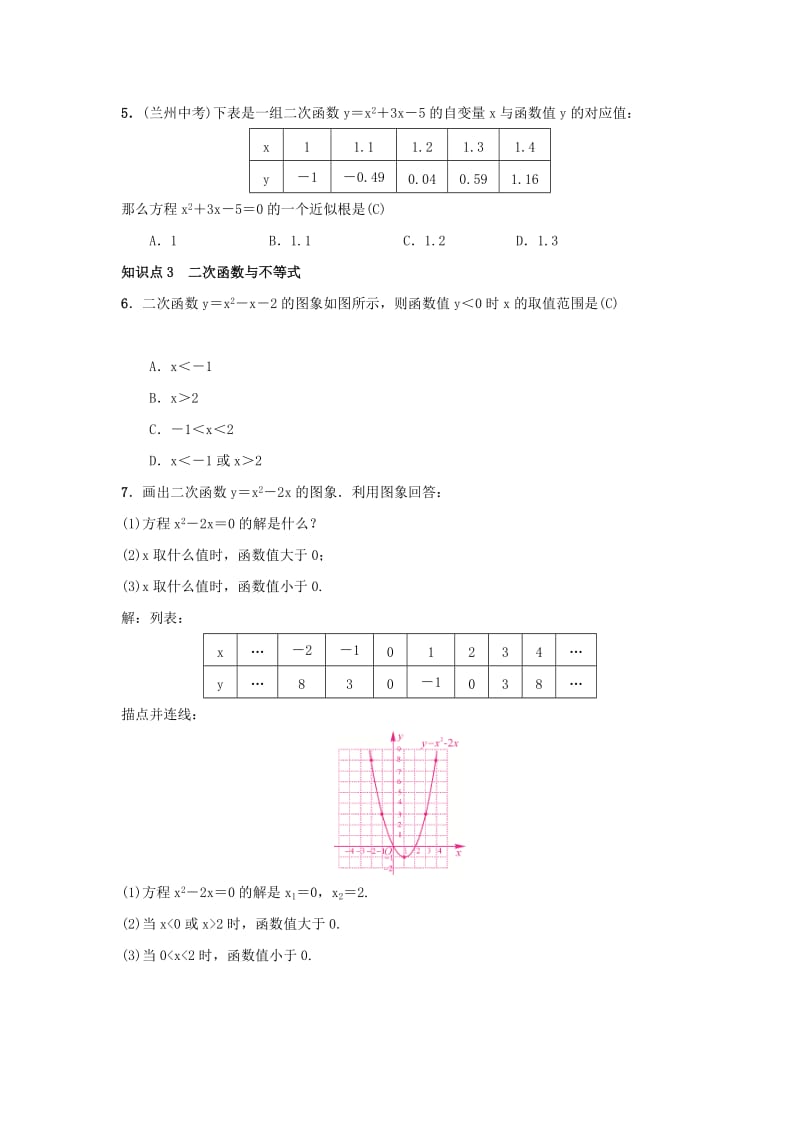 2018-2019学年九年级数学上册 第二十二章 二次函数 22.2 二次函数与一元二次方程习题 （新版）新人教版.doc_第2页