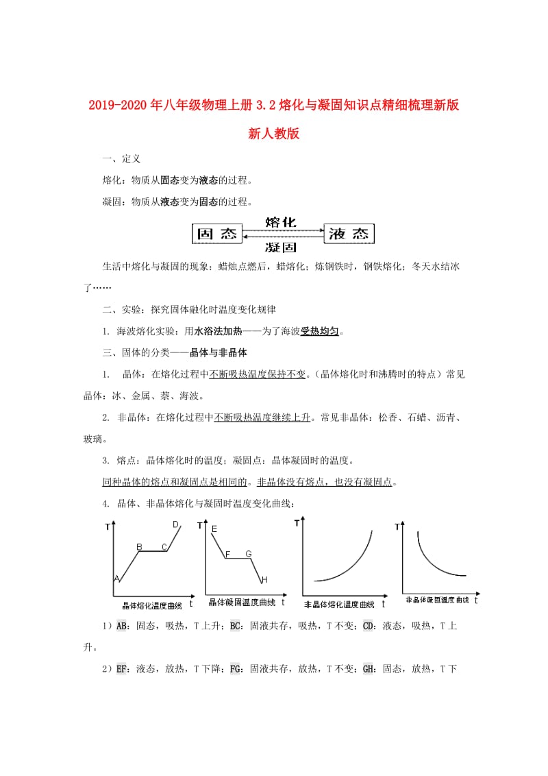 2019-2020年八年级物理上册3.2熔化与凝固知识点精细梳理新版新人教版.doc_第1页