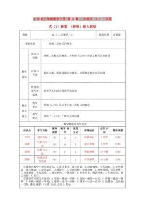 2019版八年級數(shù)學下冊 第16章 二次根式 16.1 二次根式（1）教案 （新版）新人教版.doc