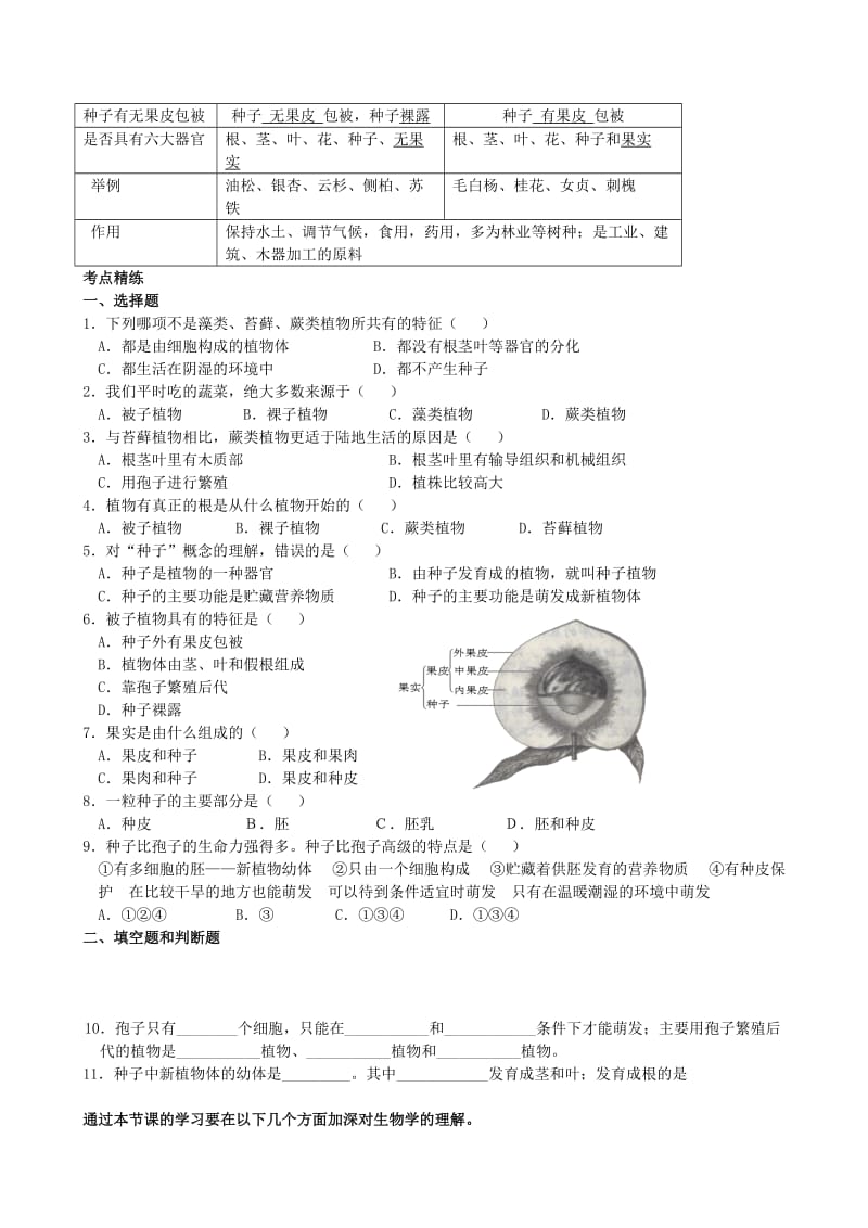 2019-2020年九年级生物 考点七、生物圈中的植物类群 复习学案 人教新课标版.doc_第2页