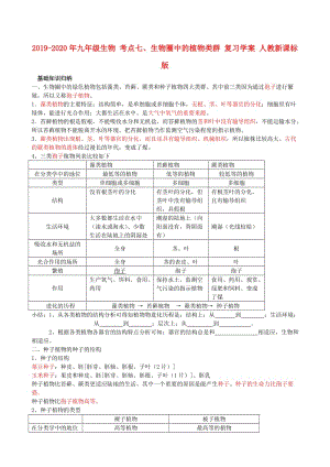 2019-2020年九年級生物 考點七、生物圈中的植物類群 復習學案 人教新課標版.doc