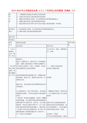 2019-2020年九年級政治全冊 4.9.2 廣泛的民主權(quán)利教案 蘇教版 (II).doc