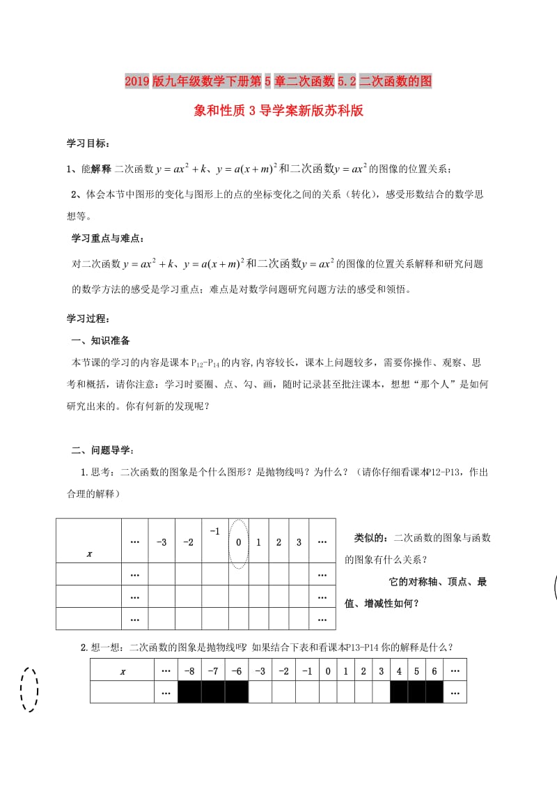 2019版九年级数学下册第5章二次函数5.2二次函数的图象和性质3导学案新版苏科版.doc_第1页