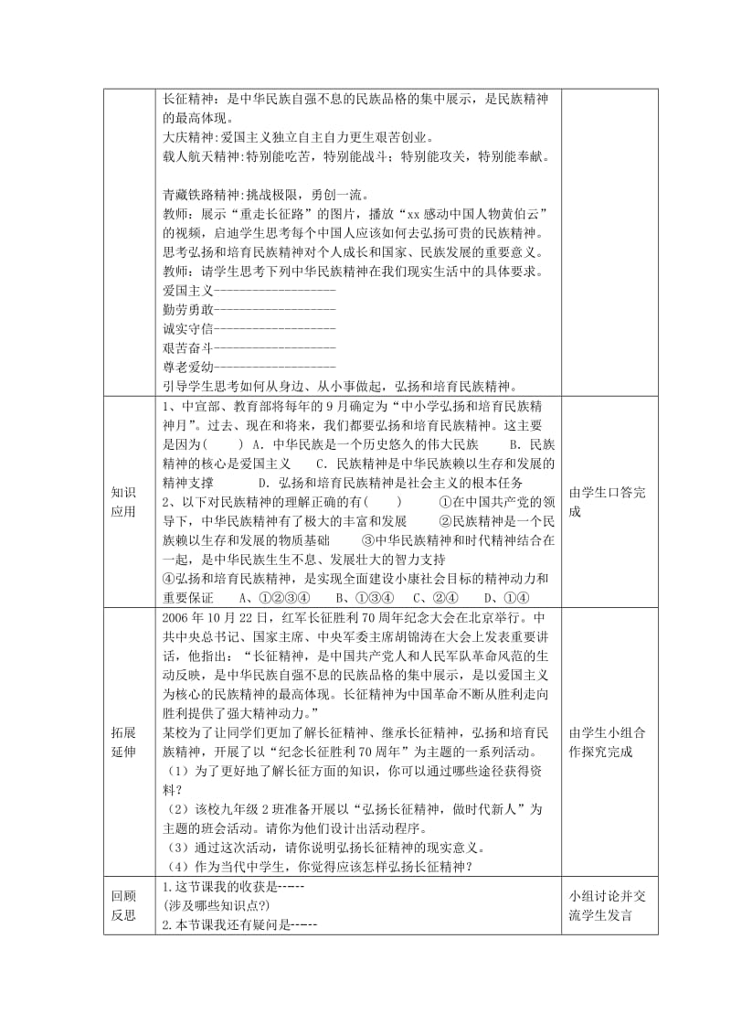 2019-2020年九年级政治全册 1.2.3 做中华民族精神弘扬者教案 苏教版.doc_第2页