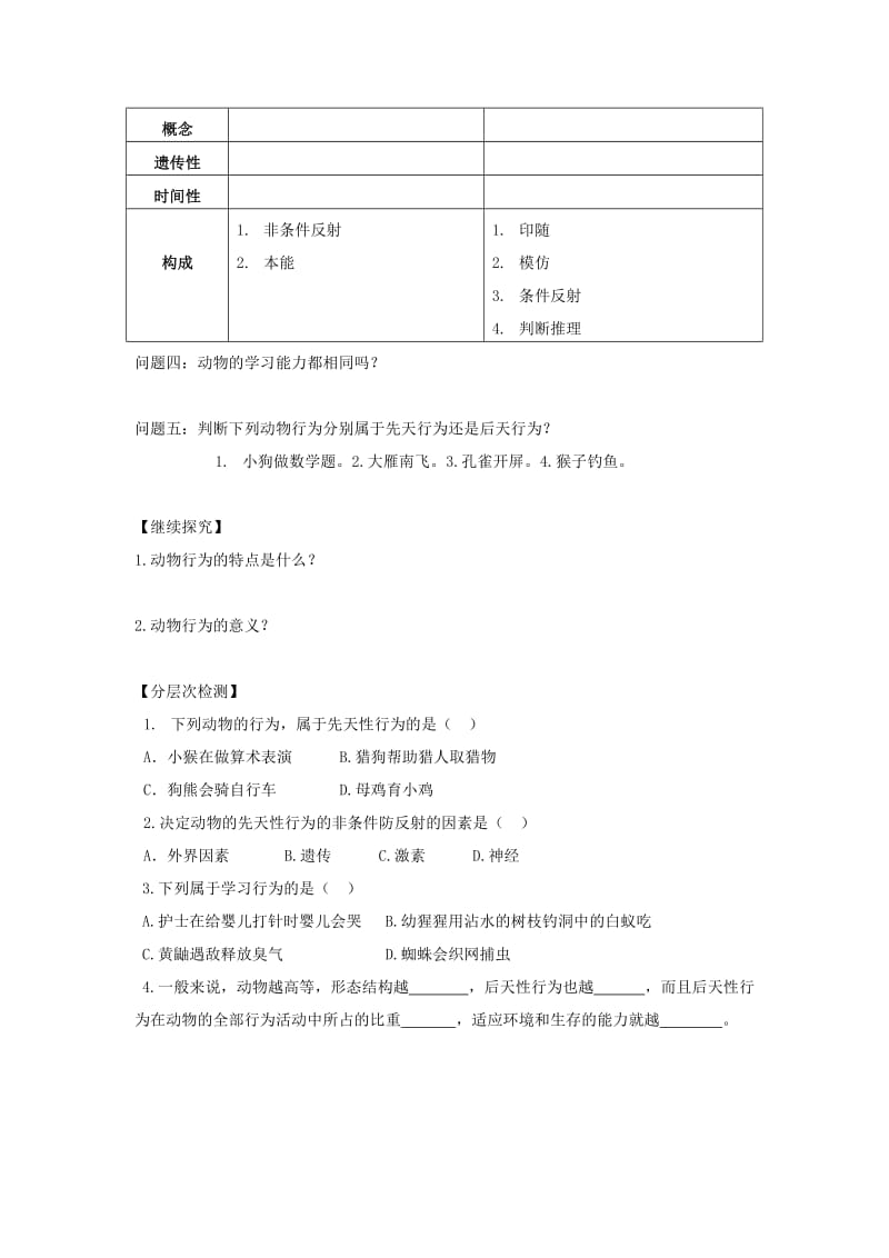 2019-2020年八年级生物上册 第16章动物的行为教案 苏科版.doc_第2页