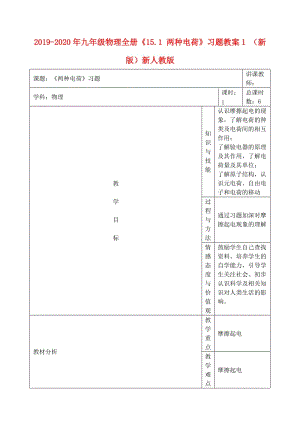 2019-2020年九年級物理全冊《15.1 兩種電荷》習(xí)題教案1 （新版）新人教版.doc