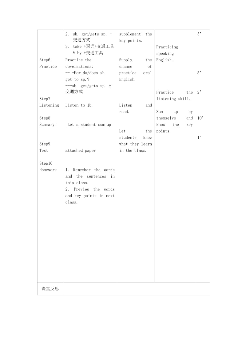 2019-2020年八年级英语上册 unit4 How do you get to school第一课时教案 人教新目标版.doc_第3页