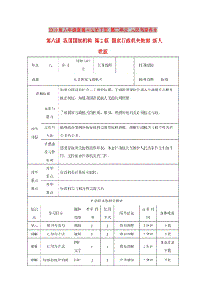 2019版八年級道德與法治下冊 第三單元 人民當家作主 第六課 我國國家機構 第2框 國家行政機關教案 新人教版.doc