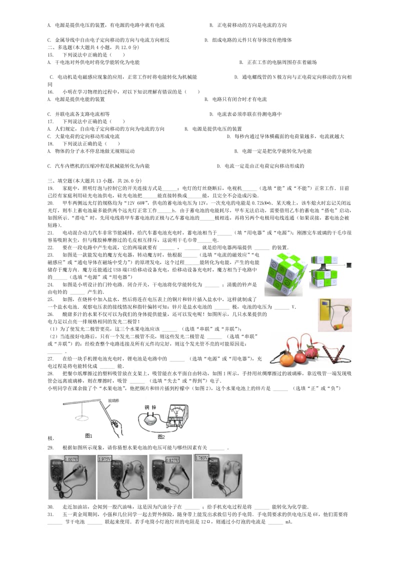 中考物理 电源及其能量转换复习专项练习.doc_第2页