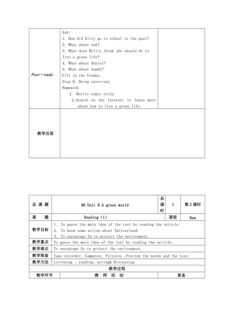 2019版八年级英语下册 Unit 8 A green world教案 （新版）牛津版.doc_第2页