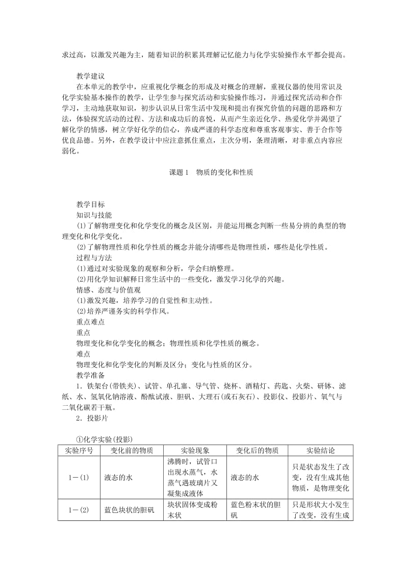 九年级化学上册 第一单元 走进化学世界 1.1 物质的变化和性质教案 （新版）新人教版.doc_第2页