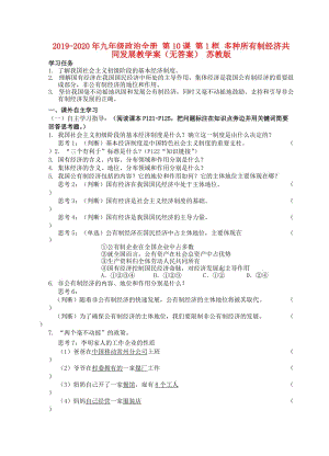 2019-2020年九年級政治全冊 第10課 第1框 多種所有制經(jīng)濟(jì)共同發(fā)展教學(xué)案（無答案） 蘇教版.doc