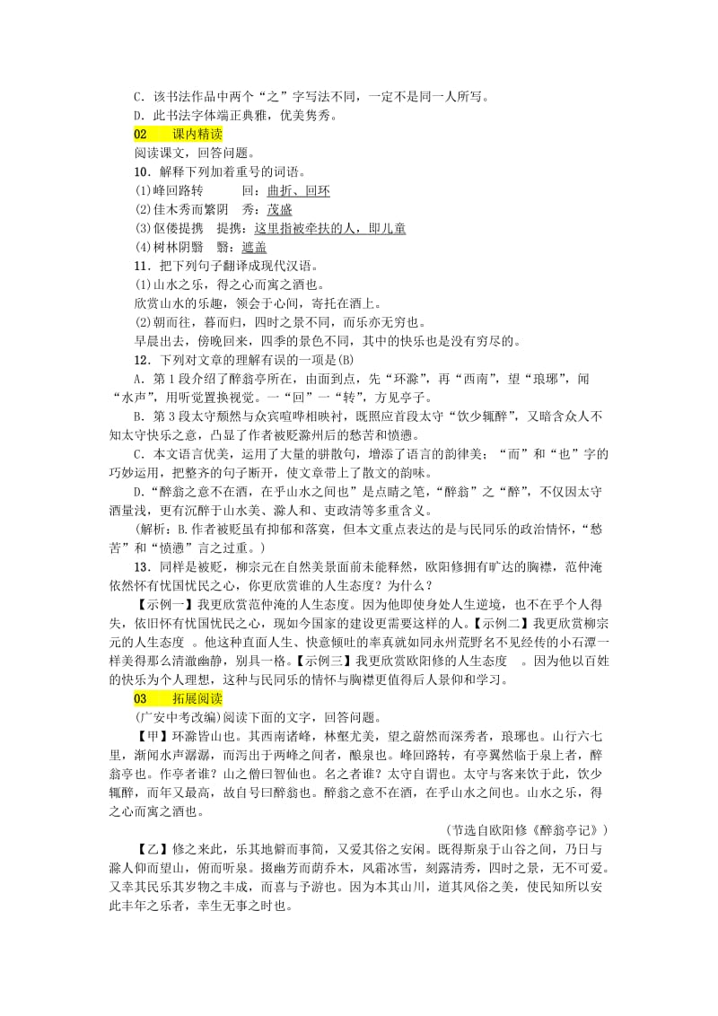 2019-2020年九年级语文上册第三单元11醉翁亭记习题新人教版(II).doc_第3页