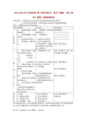 2019-2020年八年級(jí)體育 第三周隊(duì)列隊(duì)形 復(fù)習(xí)廣播操 （第5課時(shí)）教案 人教新課標(biāo)版.doc