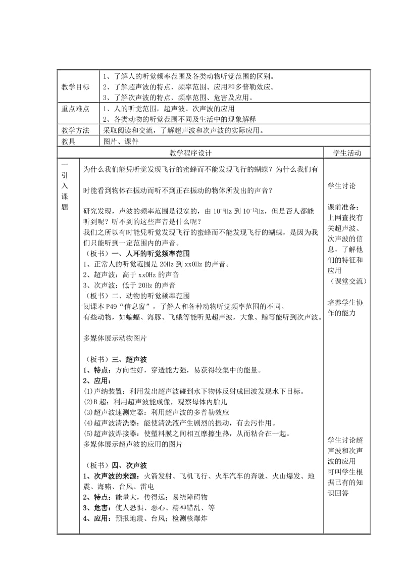 2019-2020年八年级物理 第三节超声与次声教案 沪科版.doc_第2页