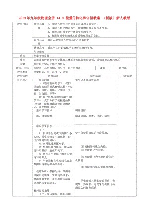 2019年九年級(jí)物理全冊(cè) 14.3 能量的轉(zhuǎn)化和守恒教案 （新版）新人教版.doc