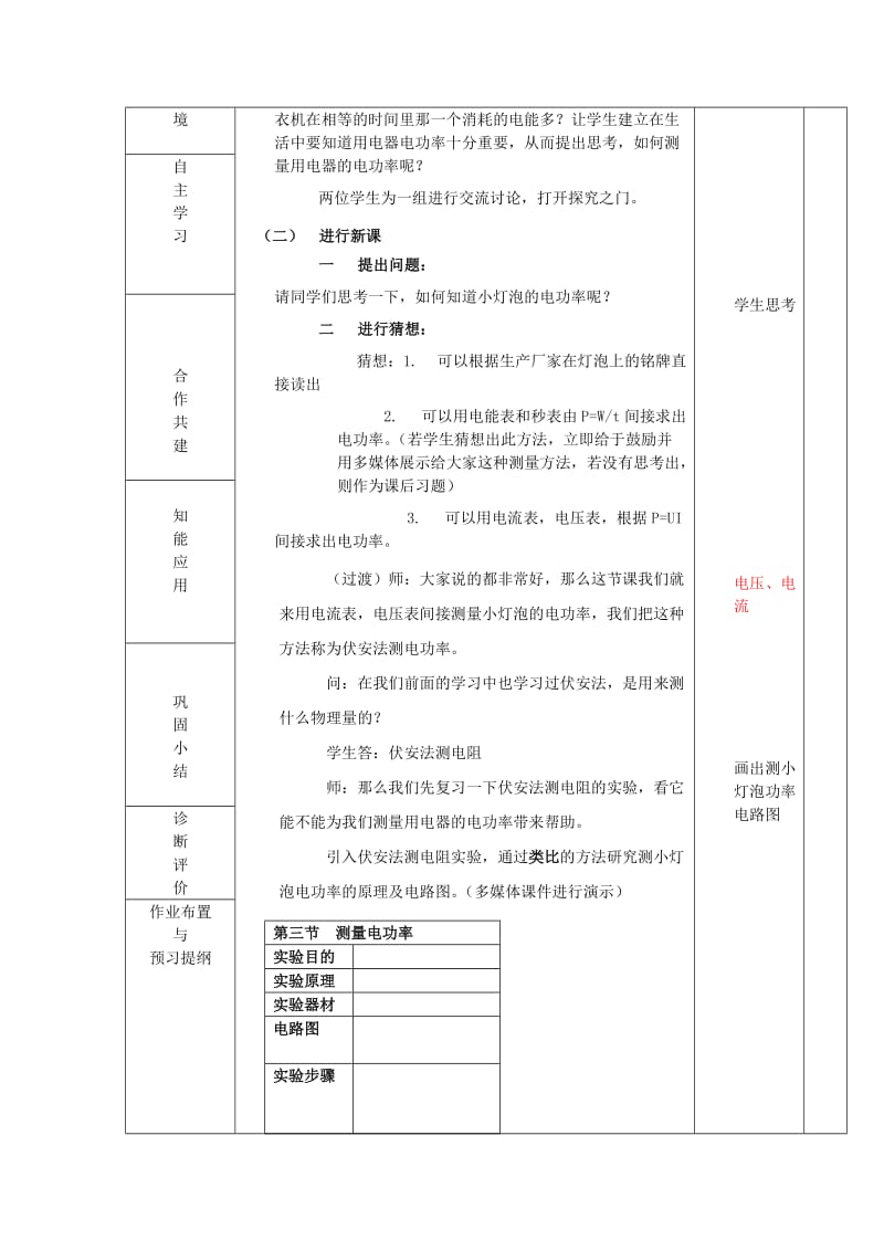 2019-2020年九年级物理全册 16.3 测量电功率教案 （新版）沪科版 (I).doc_第2页