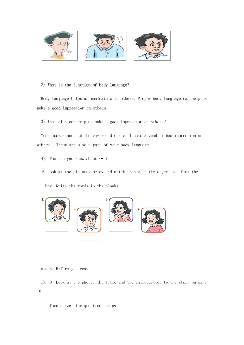 2019-2020年八年级英语下册Module1SocialcommunicationUnit2Bodylanguage教案牛津深圳版.doc_第3页