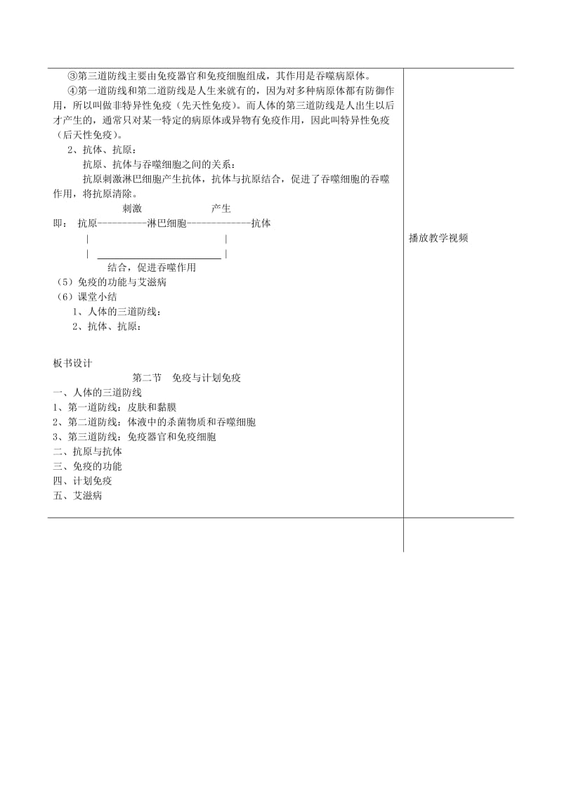 2019-2020年八年级生物下册 8.1.2 免疫与计划免疫教案 新人教版.doc_第2页