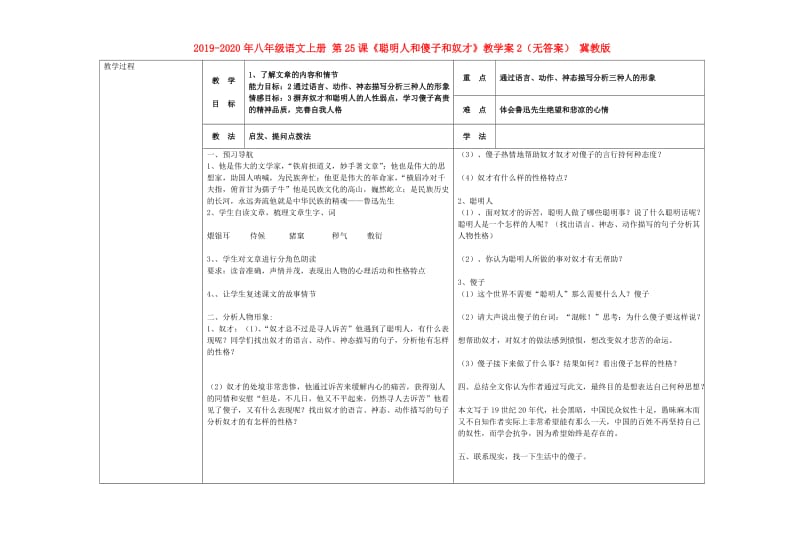 2019-2020年八年级语文上册 第25课《聪明人和傻子和奴才》教学案2（无答案） 冀教版.doc_第1页