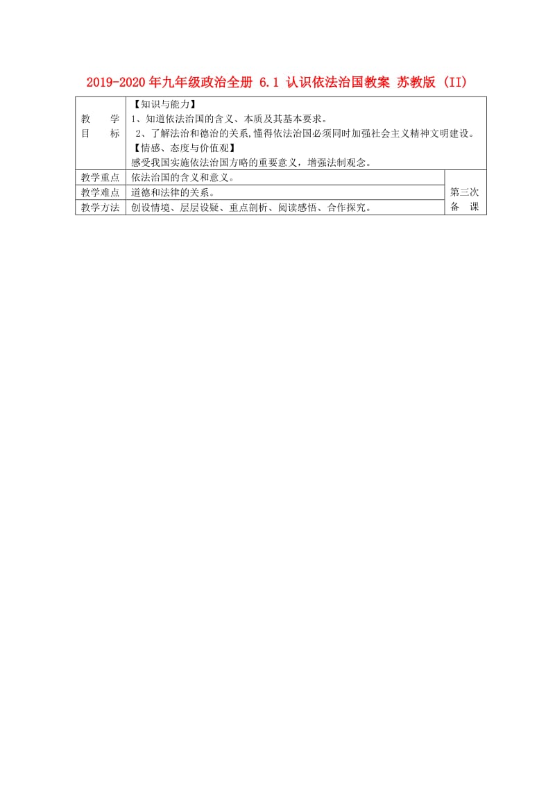 2019-2020年九年级政治全册 6.1 认识依法治国教案 苏教版 (II).doc_第1页