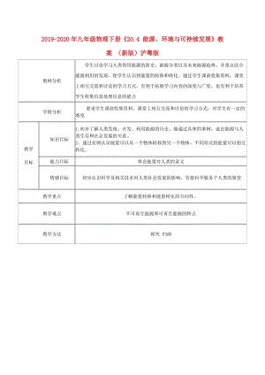 2019-2020年九年級(jí)物理下冊(cè)《20.4 能源、環(huán)境與可持續(xù)發(fā)展》教案 （新版）滬粵版.doc