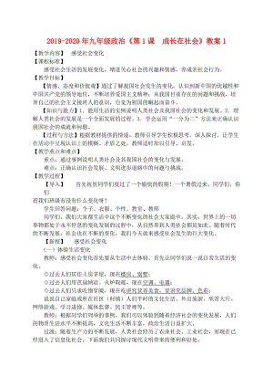 2019-2020年九年級政治《第1課 成長在社會》教案1.doc