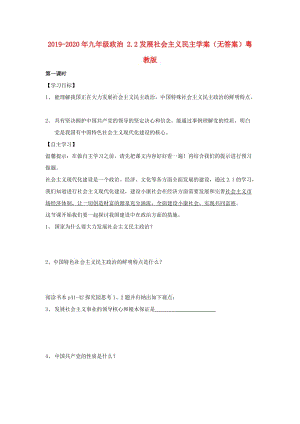 2019-2020年九年級政治 2.2發(fā)展社會主義民主學(xué)案（無答案）粵教版.doc