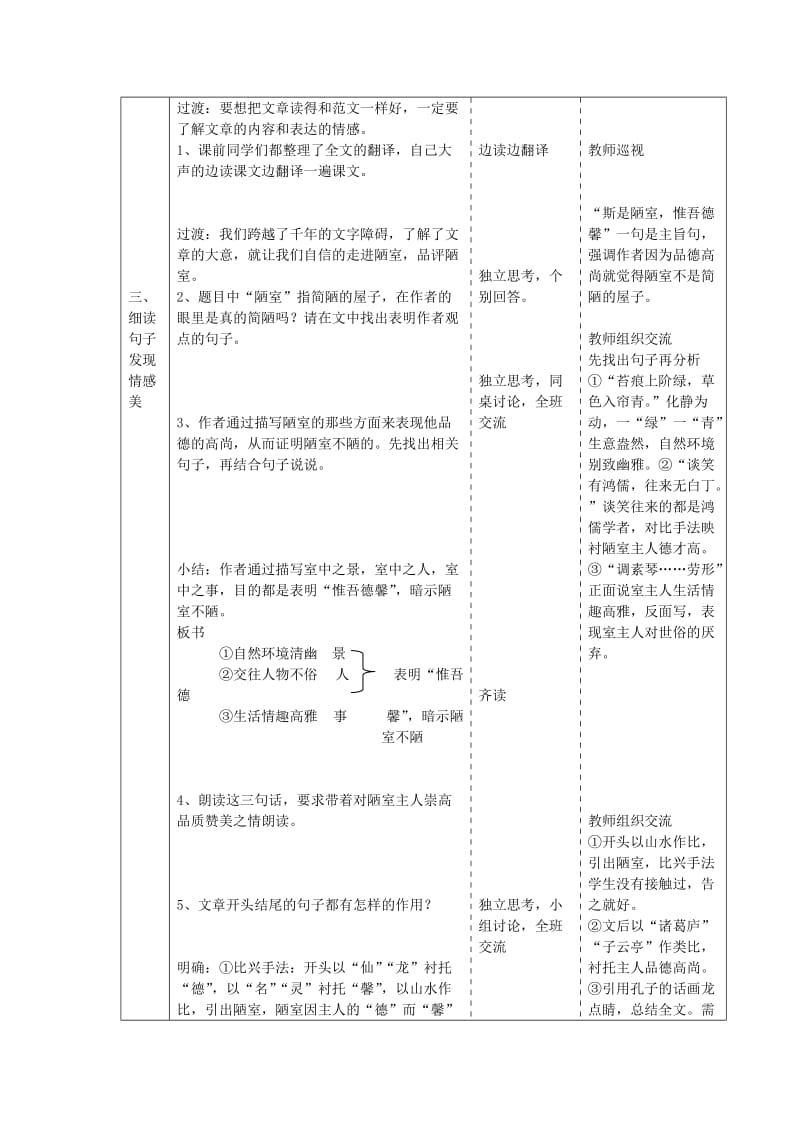 2019-2020年八年级语文下册 第10课《陋室铭》教案 苏教版.doc_第2页