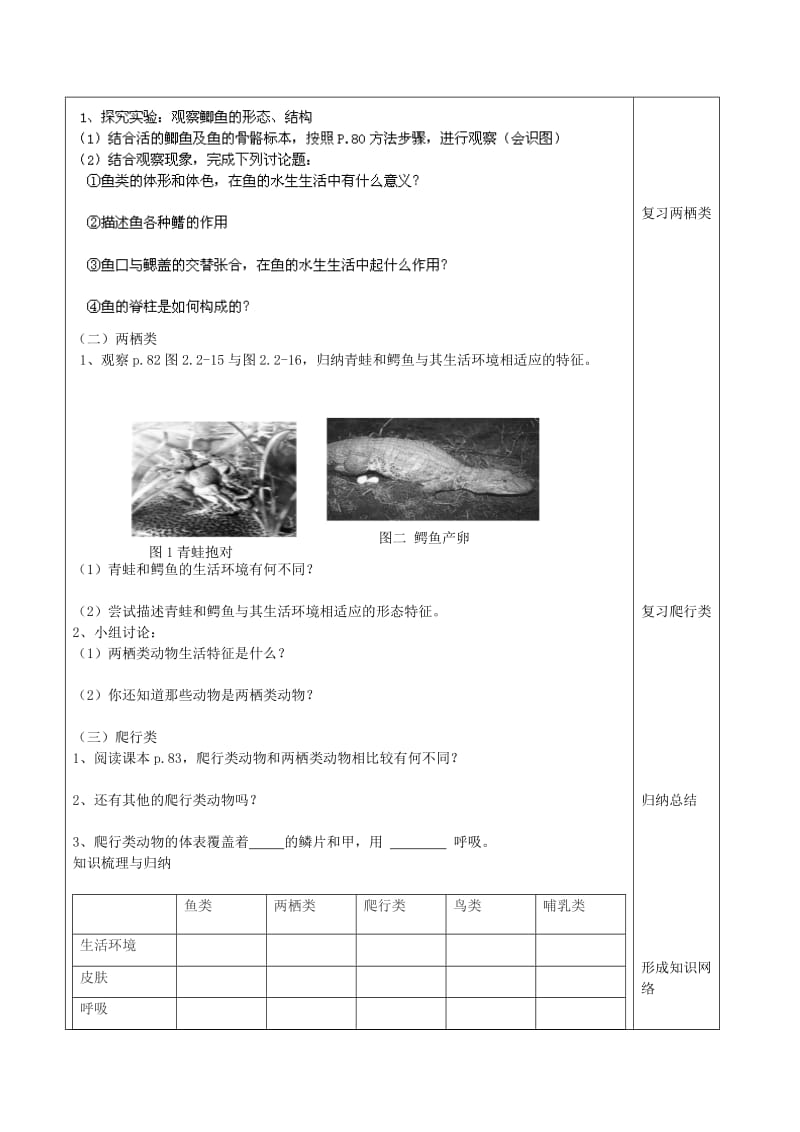 山东泰安市八年级生物下册 脊椎动物学案 鲁教版五四制.doc_第2页