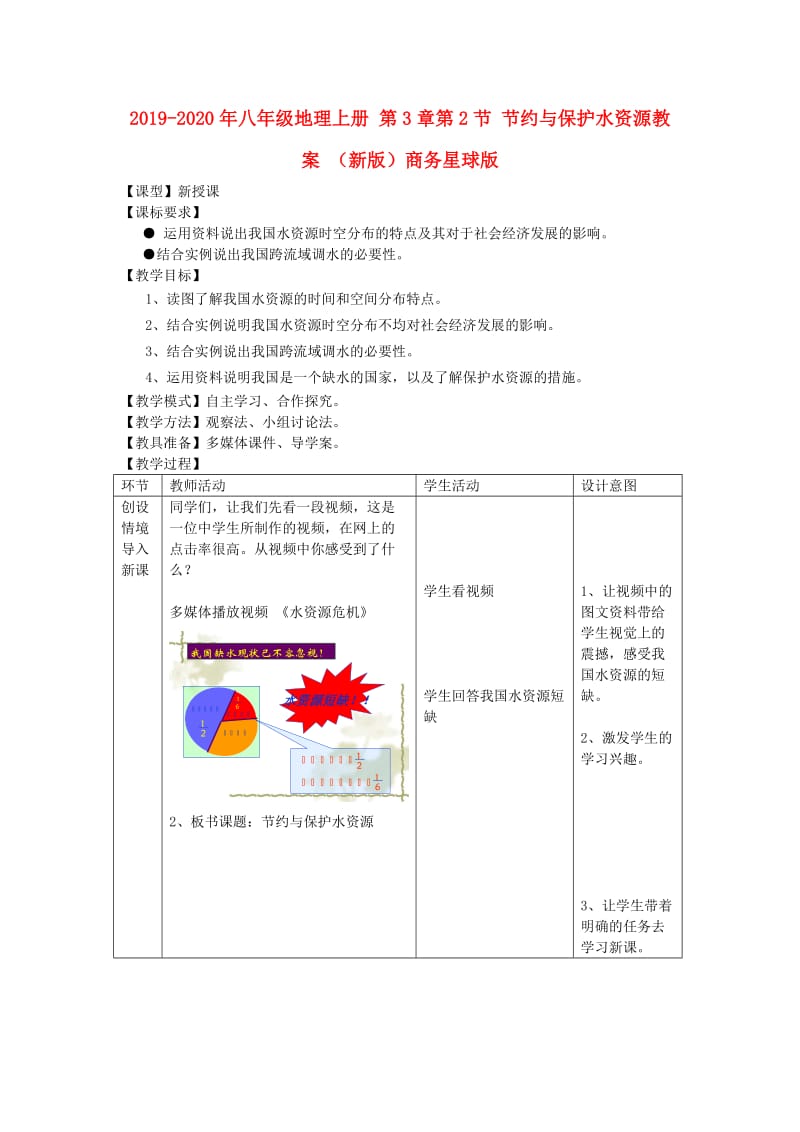 2019-2020年八年级地理上册 第3章第2节 节约与保护水资源教案 （新版）商务星球版.doc_第1页