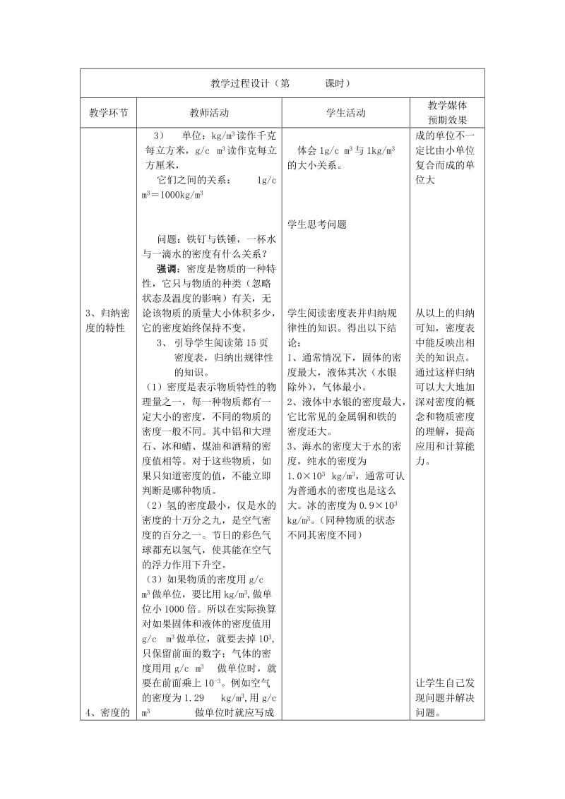 2019-2020年九年级物理上册 11.3 密度教案 苏科版.doc_第3页