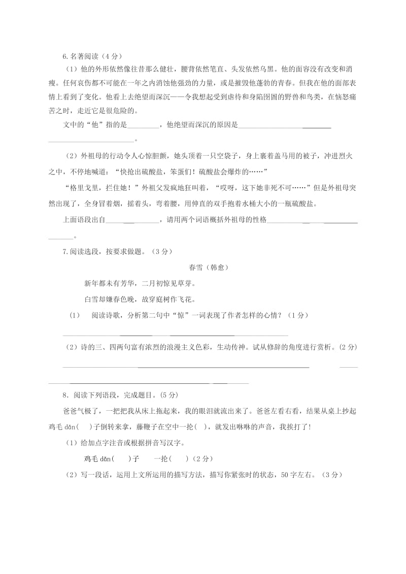 山东省烟台龙口市九年级语文下学期期中试题新人教版.doc_第2页