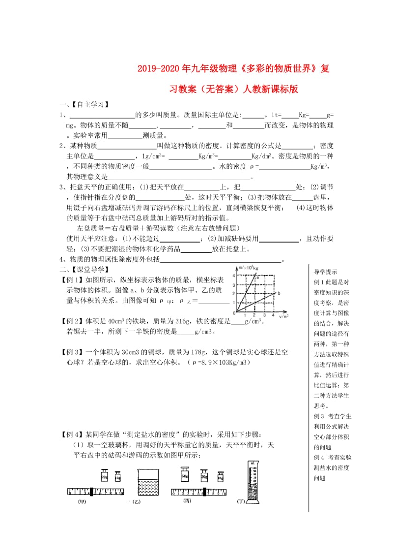 2019-2020年九年级物理《多彩的物质世界》复习教案（无答案）人教新课标版.doc_第1页