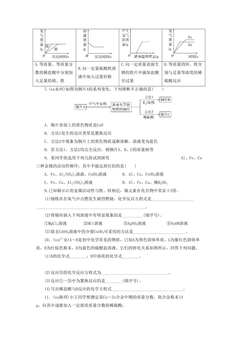 广东省中考化学总复习 课时12 金属的化学性质练习.doc_第2页