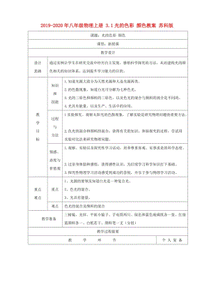 2019-2020年八年級(jí)物理上冊(cè) 3.1光的色彩 顏色教案 蘇科版.doc