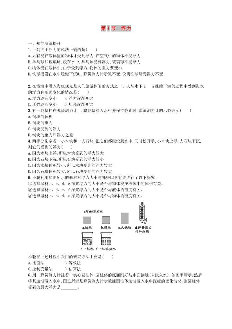 八年级物理下册10.1浮力同步精练含解析 新人教版.doc_第1页