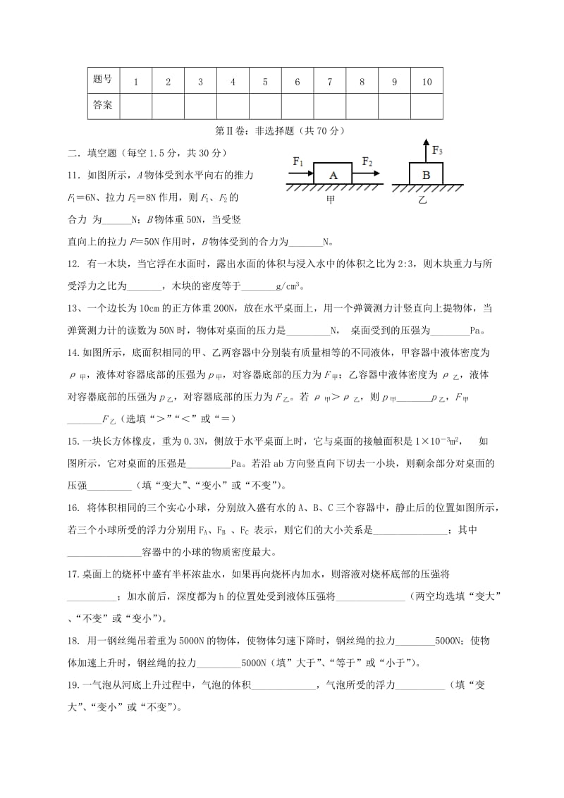 2019版八年级物理下学期期中试题无答案新人教版.doc_第3页