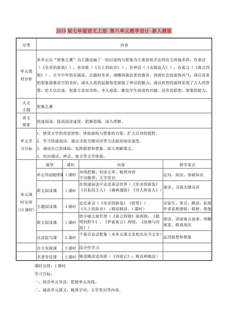 2019版七年级语文上册 第六单元教学设计 新人教版.doc_第1页