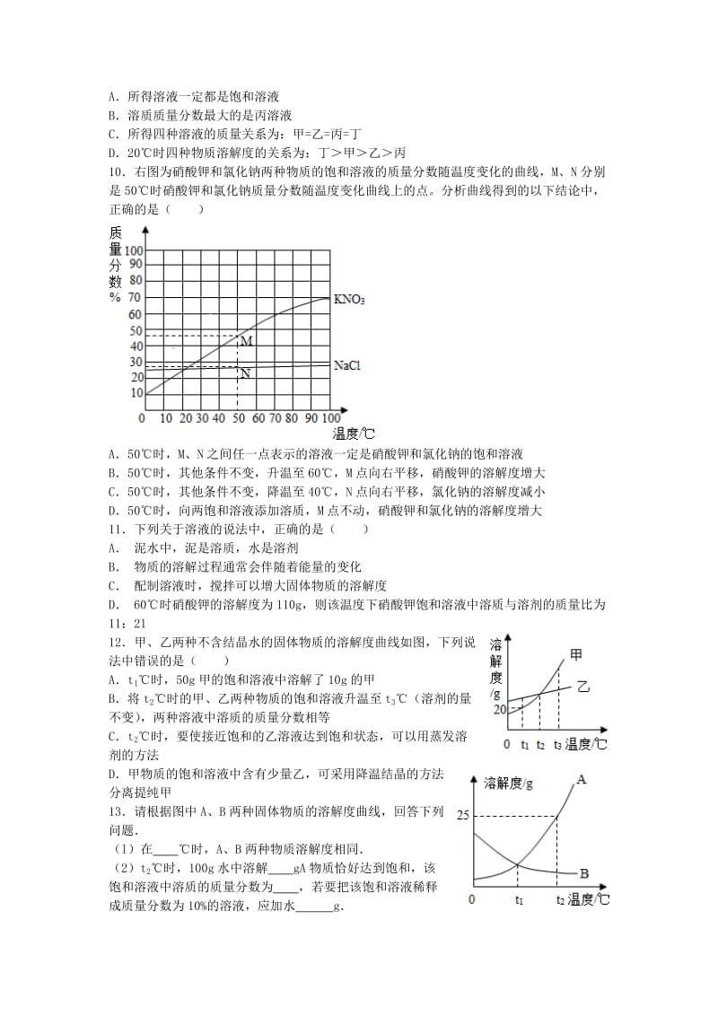 2019版九年级化学全册 第一单元 溶液同步测试 鲁教版五四制.doc_第2页