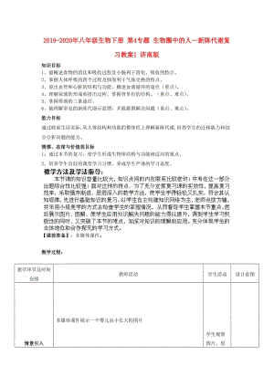 2019-2020年八年級(jí)生物下冊(cè) 第4專題 生物圈中的人—新陳代謝復(fù)習(xí)教案1 濟(jì)南版.doc