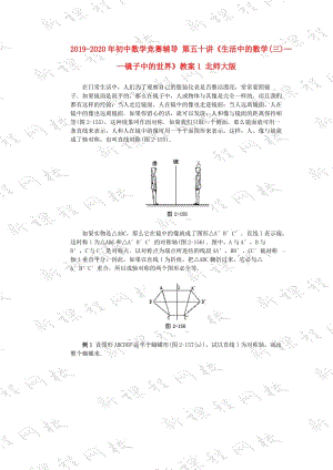 2019-2020年初中數(shù)學(xué)競賽輔導(dǎo) 第五十講《生活中的數(shù)學(xué)(三)——鏡子中的世界》教案1 北師大版.doc