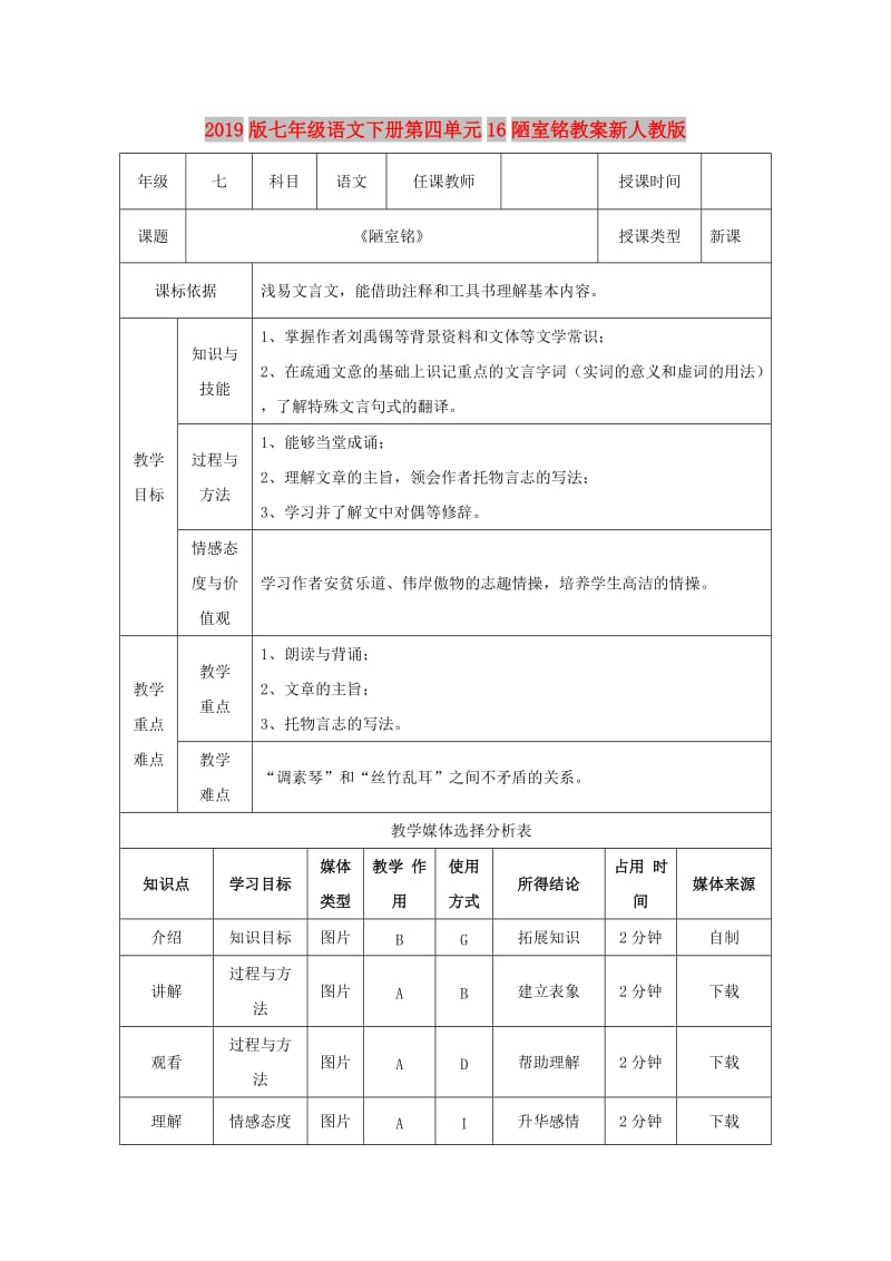 2019版七年级语文下册第四单元16陋室铭教案新人教版.doc_第1页