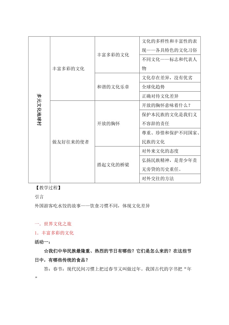 2019-2020年八年级政治上册 多元文化“地球村”》教学提纲 人教新课标版.doc_第2页